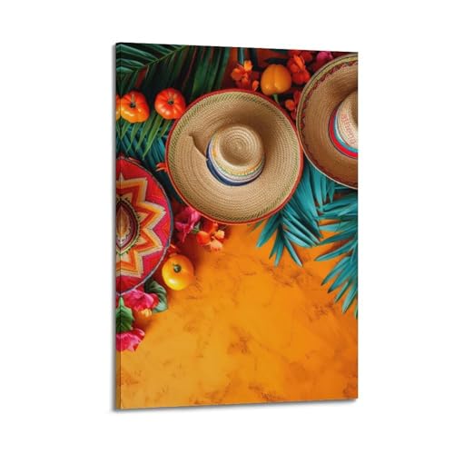 ZlXXYZ Wandposter auf Leinwand, Motiv: moderne Familienkunst, mexikanische Hüte mit tropischen Elementen, festliches Flair, Dekoration, Kunst, 50 x 75 cm, Rahmenstil ZlXXYZ Wandposter auf Leinwand, Motiv: moderne Familienkunst, mexikanische Hüte mit tropischen Elementen, festliches Flair, Dekoration, Kunst, 50 x 75 cm, Rahmenstil von ZlXXYZ