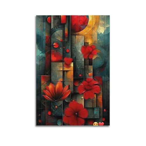 ZlXXYZ Wandposter auf Leinwand, abstraktes Poster, rote Blumen auf geometrischen Formen, moderne abstrakte Kunst, Gemälde, 30 x 45 cm, ungerahmter Stil ZlXXYZ Wandposter auf Leinwand, abstraktes Poster, rote Blumen auf geometrischen Formen, moderne abstrakte Kunst, Gemälde, 30 x 45 cm, ungerahmter Stil von ZlXXYZ