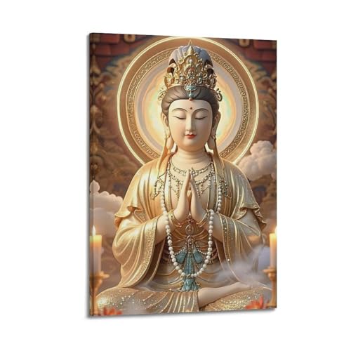 ZlXXYZ Wandposter auf Leinwand, modernes Familienbild, Zen-Poster, Guanyin-Statue, feierliches und heiliges dekoratives Gemälde, 30 x 45 cm, Rahmenstil ZlXXYZ Wandposter auf Leinwand, modernes Familienbild, Zen-Poster, Guanyin-Statue, feierliches und heiliges dekoratives Gemälde, 30 x 45 cm, Rahmenstil von ZlXXYZ