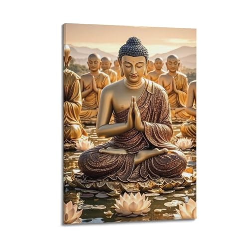 ZlXXYZ Wandposter auf Leinwand, modernes Familienkunst, Buddha-Statuen im Lotus-Teich, heilige Kunstmalerei, 60 x 90 cm, Rahmenstil ZlXXYZ Wandposter auf Leinwand, modernes Familienkunst, Buddha-Statuen im Lotus-Teich, heilige Kunstmalerei, 60 x 90 cm, Rahmenstil von ZlXXYZ