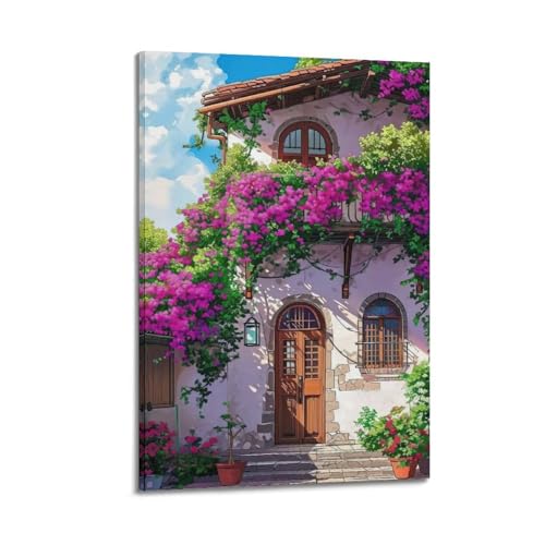 ZlXXYZ Wandposter auf Leinwand, modernes Familienkunst, Heilposter, Landhaus mit Blumen, ruhige Kunstmalerei, 50 x 75 cm, Rahmenstil ZlXXYZ Wandposter auf Leinwand, modernes Familienkunst, Heilposter, Landhaus mit Blumen, ruhige Kunstmalerei, 50 x 75 cm, Rahmenstil von ZlXXYZ