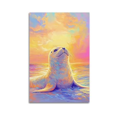 ZlXXYZ Wandposter auf Leinwand, modernes Familienkunst, Heilposter, kleines Siegel bei Sonnenuntergang, warm und verträumt, dekoratives Gemälde, 60 x 90 cm, ungerahmter Stil ZlXXYZ Wandposter auf Leinwand, modernes Familienkunst, Heilposter, kleines Siegel bei Sonnenuntergang, warm und verträumt, dekoratives Gemälde, 60 x 90 cm, ungerahmter Stil von ZlXXYZ