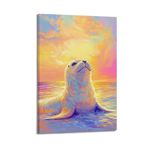 ZlXXYZ Wandposter auf Leinwand, modernes Familienkunst, Heilungsposter, kleines Siegel bei Sonnenuntergang, warm und verträumt, dekoratives Gemälde, 30 x 45 cm, Rahmenstil ZlXXYZ Wandposter auf Leinwand, modernes Familienkunst, Heilungsposter, kleines Siegel bei Sonnenuntergang, warm und verträumt, dekoratives Gemälde, 30 x 45 cm, Rahmenstil von ZlXXYZ