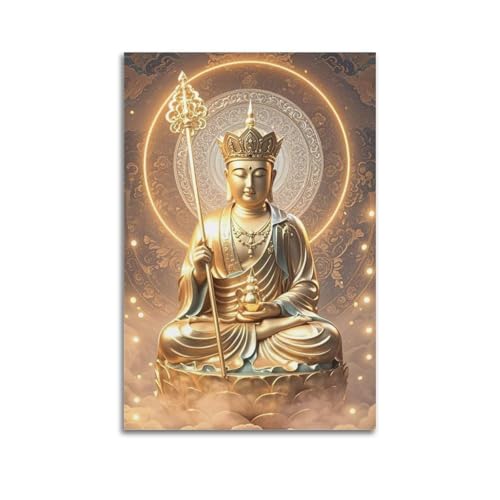 ZlXXYZ Wandposter auf Leinwand, modernes Familienkunst, Ksitigarbha-Statue, Mitarbeiter und Vase, vermittelt mitfühlenden Schutz, Dekorgemälde, 30 x 45 cm, ungerahmter Stil von ZlXXYZ