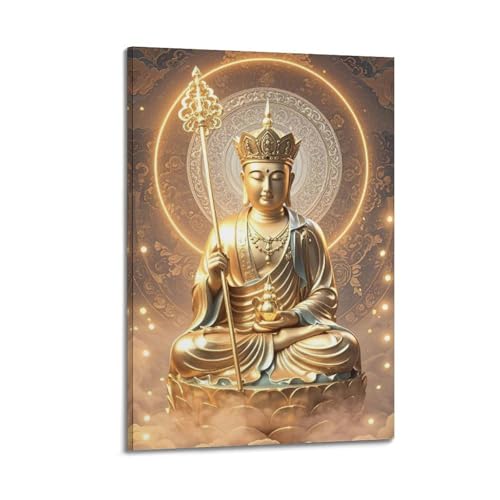 ZlXXYZ Wandposter auf Leinwand, modernes Familienkunst, Ksitigarbha-Statue, Mitarbeiter und Vase, vermittelt mitfühlenden Schutz, Dekorgemälde, 50 x 75 cm, Rahmenstil ZlXXYZ Wandposter auf Leinwand, modernes Familienkunst, Ksitigarbha-Statue, Mitarbeiter und Vase, vermittelt mitfühlenden Schutz, Dekorgemälde, 50 x 75 cm, Rahmenstil von ZlXXYZ