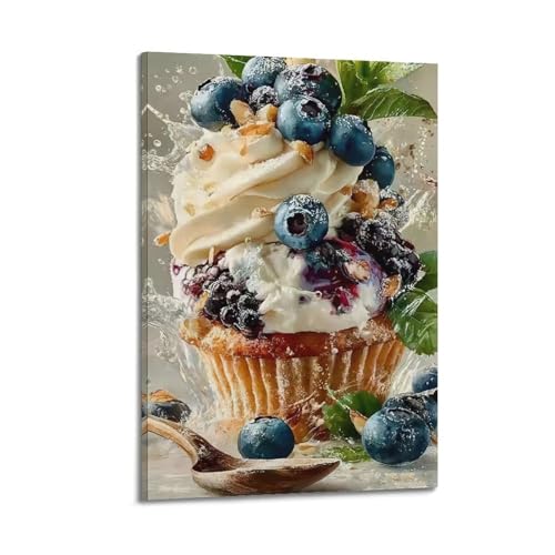 ZlXXYZ Wandposter auf Leinwand, modernes Familienkunst, Lebensmittelposter, Blaubeere, Creme, Cupcake, köstlich und verführerisch, dekoratives Gemälde, 30 x 45 cm, Rahmenstil ZlXXYZ Wandposter auf Leinwand, modernes Familienkunst, Lebensmittelposter, Blaubeere, Creme, Cupcake, köstlich und verführerisch, dekoratives Gemälde, 30 x 45 cm, Rahmenstil von ZlXXYZ