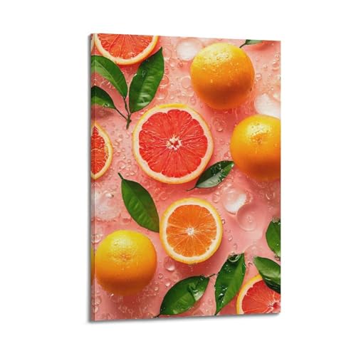 ZlXXYZ Wandposter auf Leinwand, modernes Familienkunst, Obst- und Grapefruitscheiben auf rosa Hintergrund mit Eisperlen und grünen Blättern, dekoratives Gemälde, 50 x 75 cm, Rahmenstil ZlXXYZ Wandposter auf Leinwand, modernes Familienkunst, Obst- und Grapefruitscheiben auf rosa Hintergrund mit Eisperlen und grünen Blättern, dekoratives Gemälde, 50 x 75 cm, Rahmenstil von ZlXXYZ