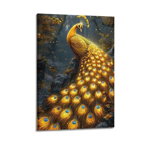 ZlXXYZ Wandposter auf Leinwand, modernes Familienkunst, goldener Pfau, wunderschönes und fantasievolles dekoratives Gemälde, 60 x 90 cm, Rahmenstil ZlXXYZ Wandposter auf Leinwand, modernes Familienkunst, goldener Pfau, wunderschönes und fantasievolles dekoratives Gemälde, 60 x 90 cm, Rahmenstil von ZlXXYZ