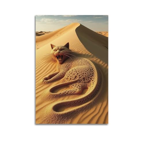 ZlXXYZ Wandposter auf Leinwand, modernes Familienkunst, kreatives Poster, Sandkatzenskulptur in Wüste, künstlerische Kunstmalerei, 20 x 30 cm, ungerahmter Stil ZlXXYZ Wandposter auf Leinwand, modernes Familienkunst, kreatives Poster, Sandkatzenskulptur in Wüste, künstlerische Kunstmalerei, 20 x 30 cm, ungerahmter Stil von ZlXXYZ