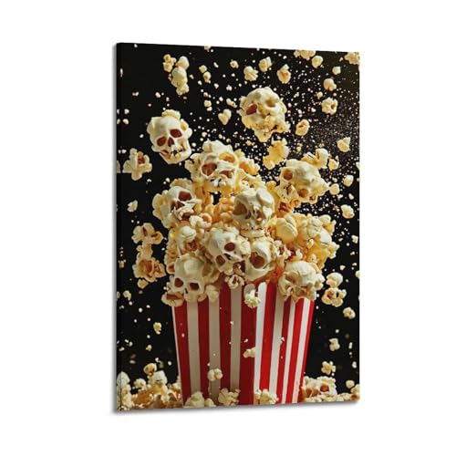 ZlXXYZ Wandposter auf Leinwand, modernes Familienkunst, kreatives Poster, Totenkopf, Popcorn, surreales Kunstgemälde, 60 x 90 cm, Rahmenstil ZlXXYZ Wandposter auf Leinwand, modernes Familienkunst, kreatives Poster, Totenkopf, Popcorn, surreales Kunstgemälde, 60 x 90 cm, Rahmenstil von ZlXXYZ
