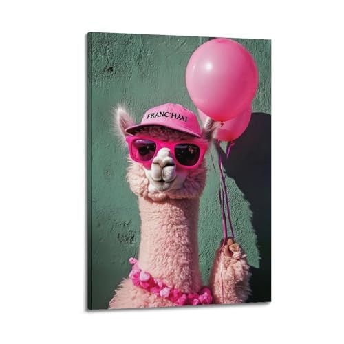 ZlXXYZ Wandposter auf Leinwand, modernes Familienkunst, niedliches Poster Alpaka mit rosa Luftballons, lustiges Kunstgemälde, 40 x 60 cm, Rahmenstil ZlXXYZ Wandposter auf Leinwand, modernes Familienkunst, niedliches Poster Alpaka mit rosa Luftballons, lustiges Kunstgemälde, 40 x 60 cm, Rahmenstil von ZlXXYZ