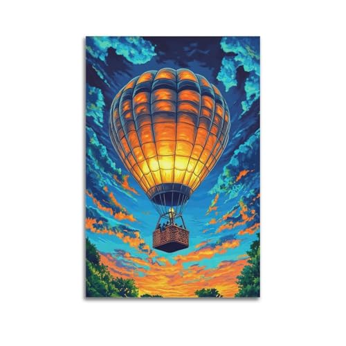 ZlXXYZ Wandposter auf Leinwand, modernes Familienkunst, traumhaftes Poster, leuchtender Heißluftballon, wunderschönes und poetisches dekoratives Gemälde, 50 x 75 cm, ungerahmter Stil von ZlXXYZ