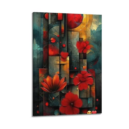 ZlXXYZ Wandposter für moderne Familienkunst, abstraktes Poster, rote Blumen auf geometrischen Formen, moderne abstrakte Kunstmalerei, 40 x 60 cm, Rahmenstil ZlXXYZ Wandposter für moderne Familienkunst, abstraktes Poster, rote Blumen auf geometrischen Formen, moderne abstrakte Kunstmalerei, 40 x 60 cm, Rahmenstil von ZlXXYZ