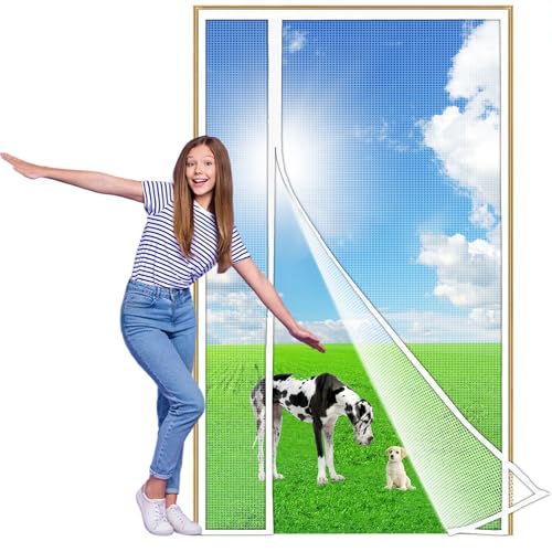 Seitliche Öffnung Magnet Fliegengitter Tür, 140x220 cm Rechten/Linken Öffnungs Insektenschutz Balkontür, Fliegengittertür Ohne Bohren, Automatisch Verschließen Moskitonetz Für Balkontür Weiß von Zlhloj