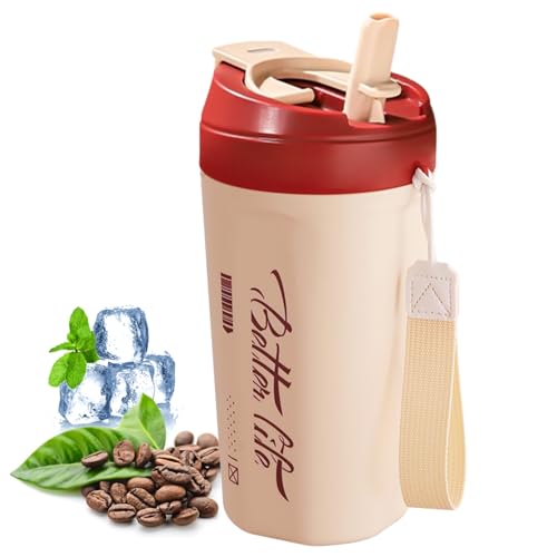 Zliger Kaffeebecher to go, Thermobecher Kaffee to Go mit Strohhalm 520ml Doppelschicht-Edelstahl-Isolierbecher Tragbarer Auslaufsicherer Kaltgetränk-Heißgetränk-Kaffeebecher Doppelter Trinkmund Gelb von Zliger