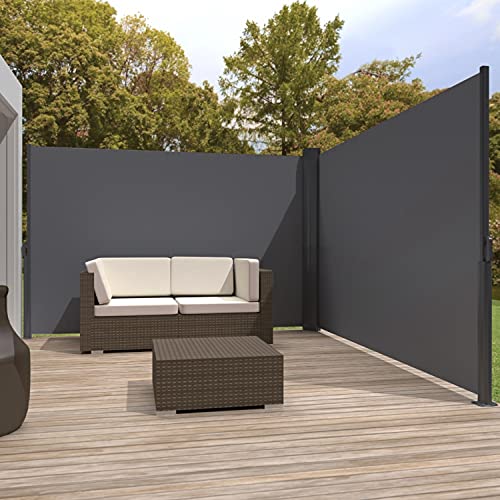 Zlinke Seitenmarkise mit Stahl-Kasten, rostbeständig, ausziehbar, 180 x 700 cm, Sichtschutz, Sonnenschutz, Blickdicht, Seitenrollo, für Balkon, Terrasse, Garten (Grau) von Zlinke