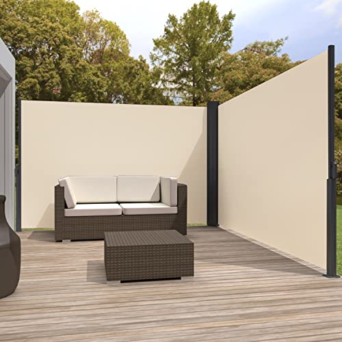 Zlinke Seitenmarkise mit Stahl-Kasten, rostbeständig, ausziehbar, 167 x 700 cm, Sichtschutz, Sonnenschutz, Blickdicht, Seitenrollo, für Balkon, Terrasse, Garten (Beige) von Zlinke