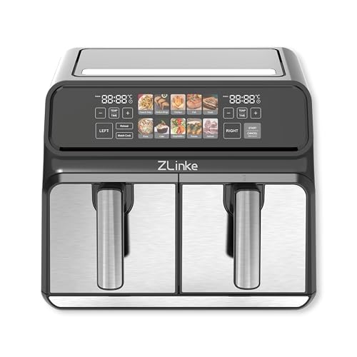 Zlinke Dual Zone Digitale Heißluftfritteuse, 8L Airfryer, 2 Fächer, Antihaftbeschichtung, spülmaschinenfeste Körbe, 10-in-1, 10 Portionen von Zlinke