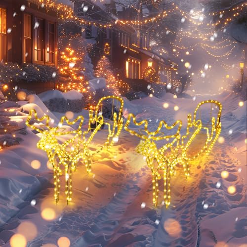 Zlinke Weihnachtsbeleuchtung für Außen & Innen,Rentier mit Schlitten Weihnachtsdeko Außen,2700K,600lm Weihnachtsbeleuchtung,12W Rentier Weinachtsdekorationen(Warmweiß,IP44) 2 Packung von Zlinke
