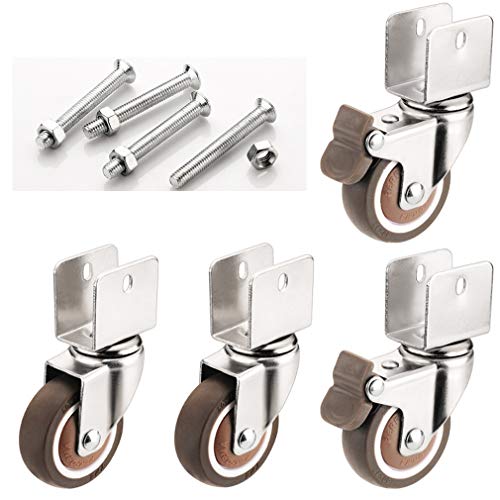 4x Schwenkrollen,Möbelrollen,U-Typ-Schiene,Gummirollen mit Staubschutz,Geeignet für Möbel,Kinderwagen (18mm,2Brake+2Brake) von Zlovne