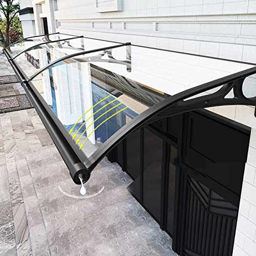 Aluminium-Vordach Überdachung Haustürvordach in 60 oder 80cm Breite,Transparent Pultvordach Uv Regen Schneeschutz Rundbogenvordach,Polycarbonat Vollpappe Türüberdachung (80x260cm) von Zlovne