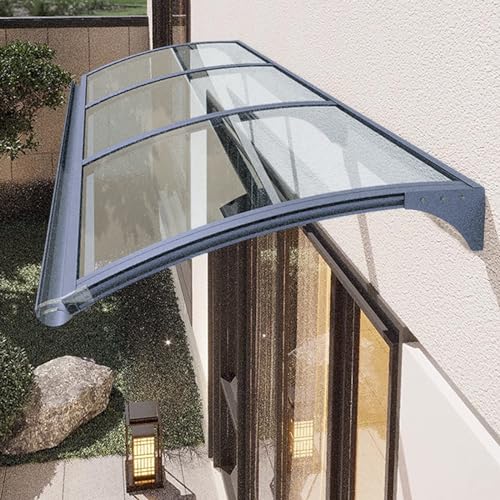 Selbstreinigung Vordach für Haustür,Uv-Schutz Vordach Überdachung Haustürvordach,Pultbogenvordach aus 2.5 Mm Transparent Polycarbonat und Anti-Rost Aluminium Rahmen (80x250cm/32 x98) von Zlovne