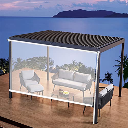 Terrasse Pergola Rollos,wasserdichte Durchsichtige Rollos,Wärmeisolierung Verdunklungsrollo,Seitenzugrollo,Dicke 0,5 mm,Fensterrollo für Veranda-Pavillon,mit Zubehör (W130xH200cm/W51 xH79) von Zlovne