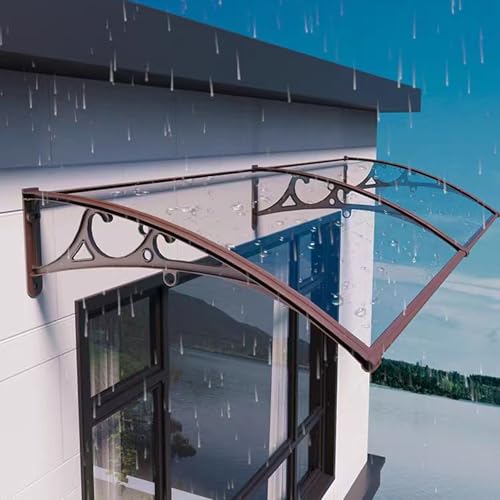 Transparentes Pultbogenvordach,Vordach Überdachung Haustürvordach,aus Aluminium Braun und Polycarbonat Schlagfeste,Breite Optional 60/80/100/120/150 cm,Türvordach (100x350cm/39 x138) von Zlovne