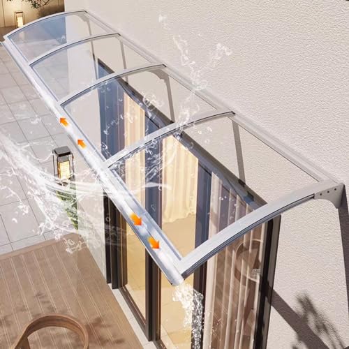 Türvordach,Vordach Haustür Überdachung,Pultbogenvordach aus 2.5 Mm Transparent Polycarbonat und Aluminium Rahmen,45–150 cm Breite Vordach für Haustür Uv-Regen-Schnee-Schutz (80x320cm/32 x126) von Zlovne