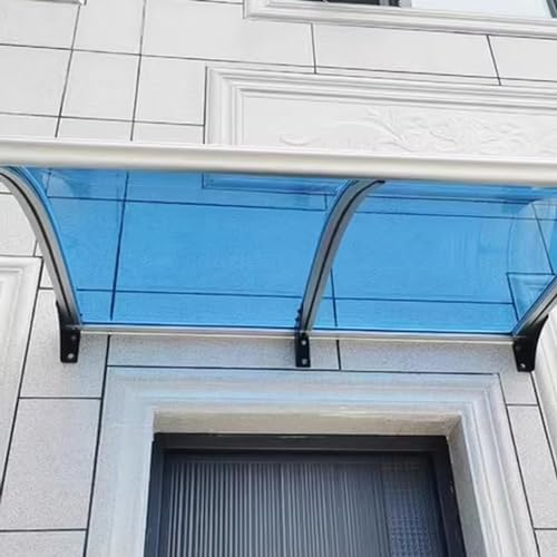 UV-Regen-Schnee-Schutz Vordach Haustür,aus Aluminium und Polycarbonat,Blaue Vordach für Eingangstür,Terrassen-Veranda Pultbogenvordach,Großes Waschbecken Türvordach (100x390cm/39 x154) von Zlovne