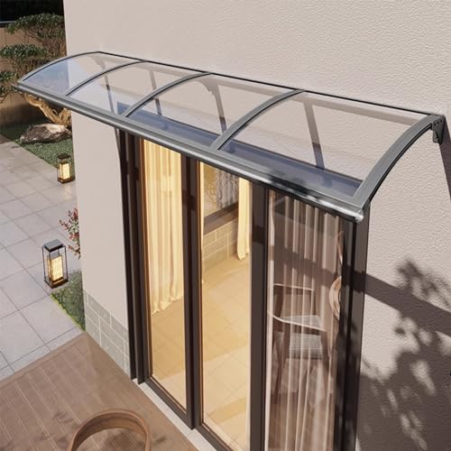 Vordach Haustür,Haustürvordach pultvordach,Pultbogenvordach aus 2.5 mm Transparent Polycarbonat und Grau Aluminium Rahmen,Große Waschbecken Vordach für Eingangstür (100x400cm/39 x157) von Zlovne