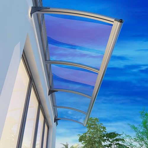 Vordach für Haustür,Haustürvordach Pultvordach aus 2.5mm Dicke Transparentes Polycarbonat,Schallschutz Regenschutz Türdach Pultbogenvordach,Wandhalterung Aluminium (120x220cm/47 x87) von Zlovne