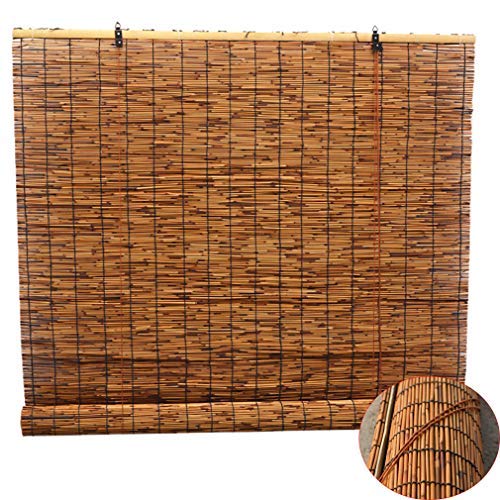 Zlovne Retro Carbonization Natural Schilf Vorhang,Bambusrollo Bambus Raffrollo,Rollo Bambus Handgewebt,Sonnenschutzrollos,Atmungsaktiv,Wand Hauptdekorationen,Außenterrasse (100x150cm/39x59in) von Zlovne