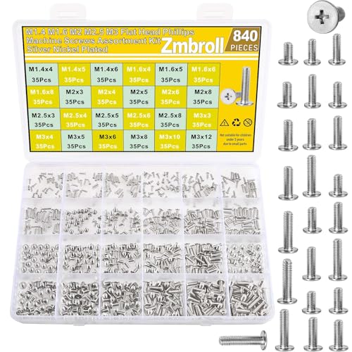 Zmbroll Flachrundkopf-Maschinenschrauben, Kreuzschlitz, SSD-Schraube, kleine Computer-, Laptopschrauben, vernickelt, Mikroschrauben-Sortiment-Set für Brillen, Uhren, elektronische Reparatur, 840 Stück Zmbroll Flachrundkopf-Maschinenschrauben, Kreuzschlitz, SSD-Schraube, kleine Computer-, Laptopschrauben, vernickelt, Mikroschrauben-Sortiment-Set für Brillen, Uhren, elektronische Reparatur, 840 Stück von Zmbroll