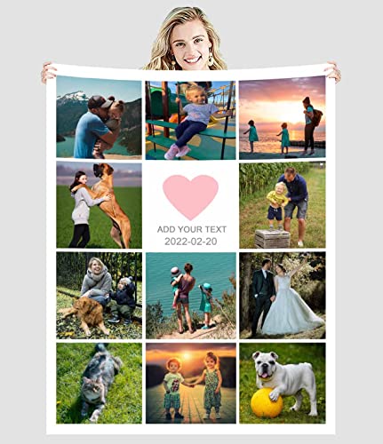 Zmkar Personalisierte Foto Decke Kuscheldecke FotoDecke Mit Eigenen Foto Text Benutzerdefinierte Geburtstag Hochzeit Geschenk Für Erwachsene Baby Haustier Familie Freunde (150x220cm, 11 Fotos) von Zmkar