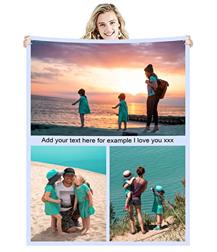 Zmkar Personalisierte Foto Decke Kuscheldecke FotoDecke Mit Eigenen Foto Text Benutzerdefinierte Geburtstag Hochzeit Geschenk Für Erwachsene Baby Haustier Familie Freunde (150x220cm, 3 Fotos) von Zmkar