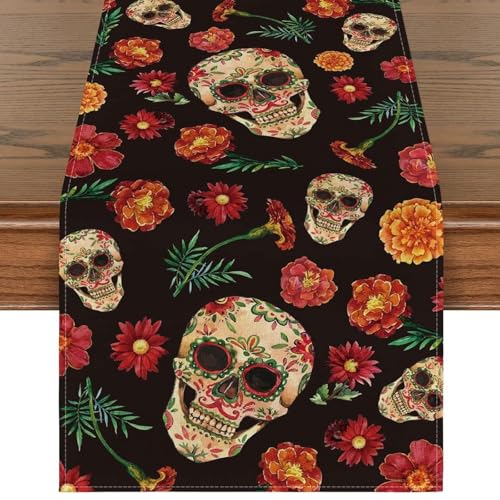 Halloween Deko Tischläufer Dia de los Muertos Deko Tischläufer Totenkopf Blumen Tischdecke Mexiko Karneval Festival Horror Party Gruselig Deko Halloween Day of The Dead Tisch Dekorationen, 183*33cm Halloween Deko Tischläufer Dia de los Muertos Deko Tischläufer Totenkopf Blumen Tischdecke Mexiko Karneval Festival Horror Party Gruselig Deko Halloween Day of The Dead Tisch Dekorationen, 183*33cm von Zmupl