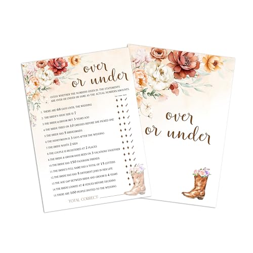 Brautparty-Spiele, 25 Spielkarten, Herbst-Boho-Blumen-Cowboy-Themen-Spielkarte für Brautparty, Verlobung, Junggesellinnenabschied, Hochzeitsfeier, Spiel für Dekorationen, Gastgeschenke, Zubehör, A22 von Zmyollo