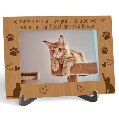 Gedenk-Bilderrahmen mit Katzenmotiv "The Memories and Paw Prints Of A Beloved Cat Remain In Our Heart And Soul Forever", Holz-Tisch-Bilderrahmen mit Ständer, Geschenk für Frauen und Männer, A11 von Zmyollo
