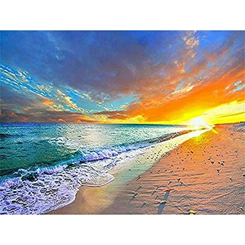 Diamond Painting Sonnenuntergang-Strand-Meerblick 35x45cm Diamond Painting Bilder Erwachsene und Kinder Malen Nach Zahlen Crystal Cross Stickerei 5D Diamant Painting für Wand Dekor Diamant Malerei von Znnhtyj