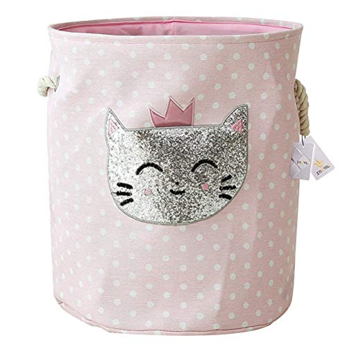 Znvmi Wäschekörbe Kinder Spielzeug Organizer Faltbare Groß Lagerung Aufbewahrungskorb Baby Girl Wäschesammler Wäschesack - Rosa Polka Dot Katze von Znvmi