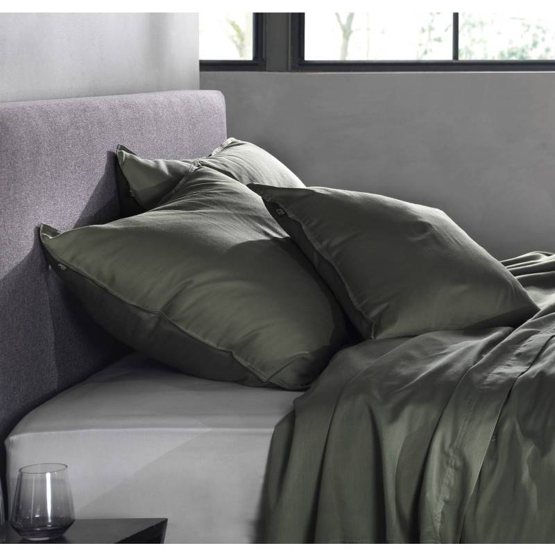 home24 Kissenbezug Satinado II 2er-Set Grün/Olivgrün 80 x 80cm Satin von home24