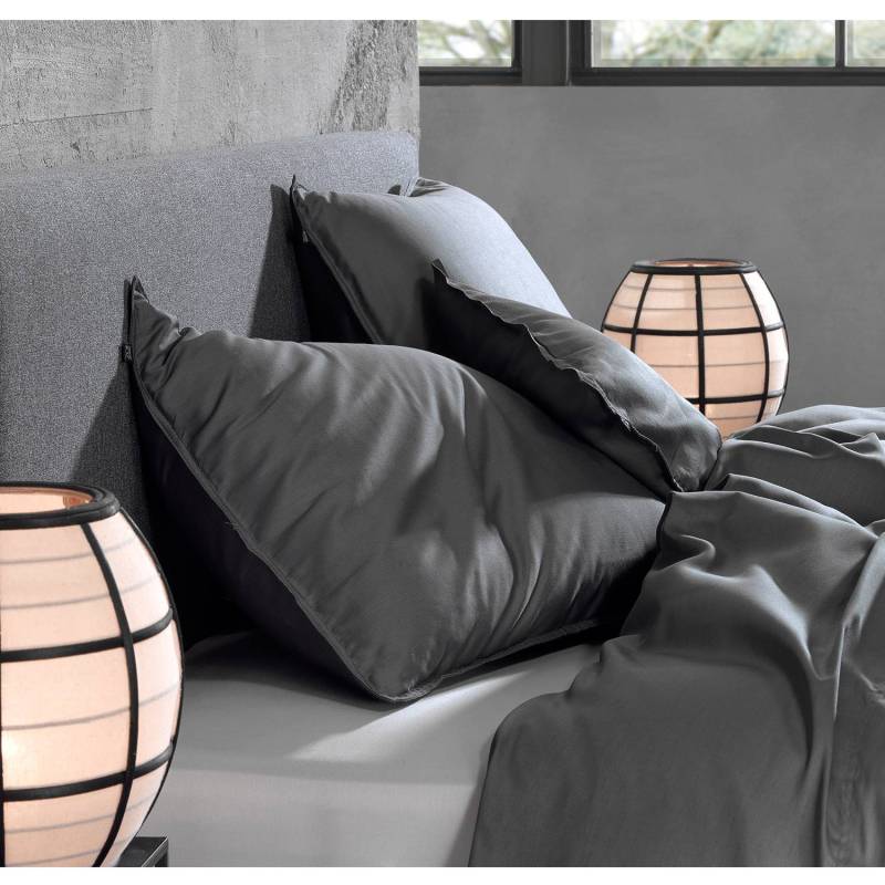 home24 Kissenbezug Satinado II 2er-Set Grau/Anthrazit 80 x 80cm Satin von home24