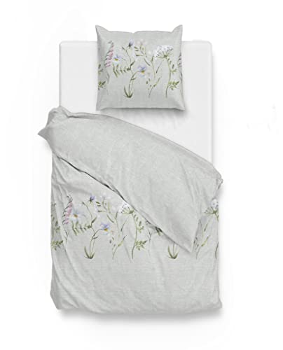 Zo!Home Cotton Bettwäsche 135x200 Maddelena White Melange Wiesenblumen Mint von Zo!Home