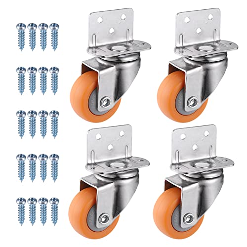 Zocipro 4 Stück 37mm Lenkrollen mit Schrauben, Verschleißfest, 360 Grad Lenkrollen für Möbel (Orange) von Zocipro