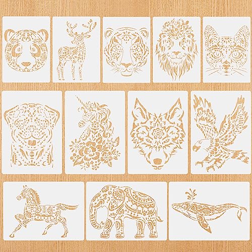 Zocipro 12 Stück Schablonen Textilgestaltung kinder, 29 * 21cm Tiere Schablonen zum Malen, Waschbar und wiederverwendbar Tiermalerei Schablone für Malerei mit Farbe oder Bleistift, DIY Scrapbooking von Zocipro