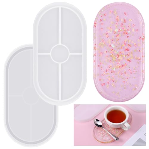 Zocipro 2 Stück Silikonform Tablett Untersetzer,Silikonformen Gießformen Oval,Epoxid Formen für Resin Art Formen Untersetzer DIY Teetablett Obsttablett Kunsthandwerk Basteln Haus Dekoration von Zocipro