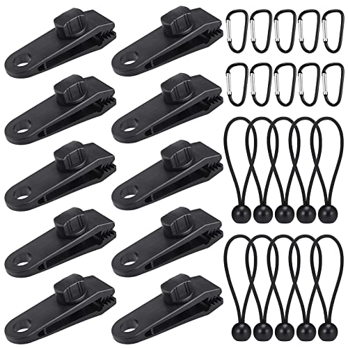 Zocipro 30 Stück Planenclips Zeltplanen Clips, Tarp Clips Set, Planenbefestigung, Planenhalter mit 10PCS Planenspanner und 10 PCS D-förmigeKarabine für Camping Zelte Abdeckung von Zocipro