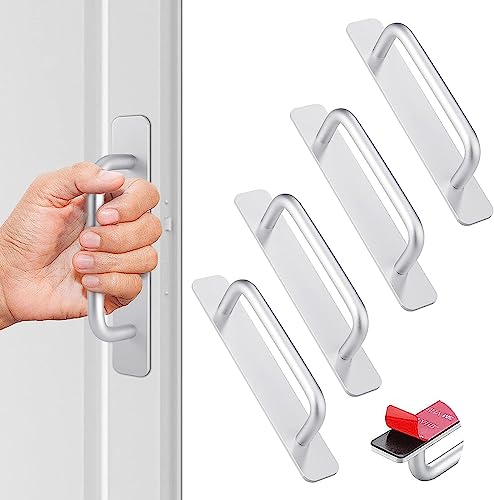 Zocipro 4 Stück Selbstklebende Möbelgriffe, 5,9 Zoll Aluminium Griffe Selbstklebend,Türgriffe für Schrank, Griff Ohne Bohren für Kleiderschrank, Küche, Schiebetür, Balkontür, Silber von Zocipro