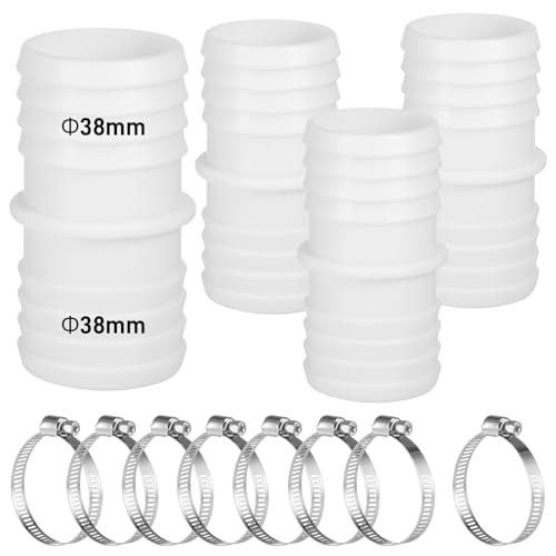Zocipro 4 Stück Poolschlauch 38mm Verbinder, Schlauchadapter 38mm, Doppelschlauchtülle Schlauchverbinder 38mm auf 38mm mit 8X Universal Edelstahl Schlauchschellen von Zocipro